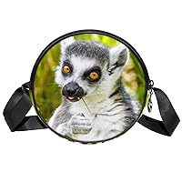 Small Crossbody Bag Lemur Round Purse Wallet Mini Shoulder Bag For Women Girls 17.8x17.8cm