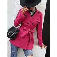 Jackets Women for Jackets - Double Breasted Belted Trench Coat (Color : Hot Pink, Size : X-Small)