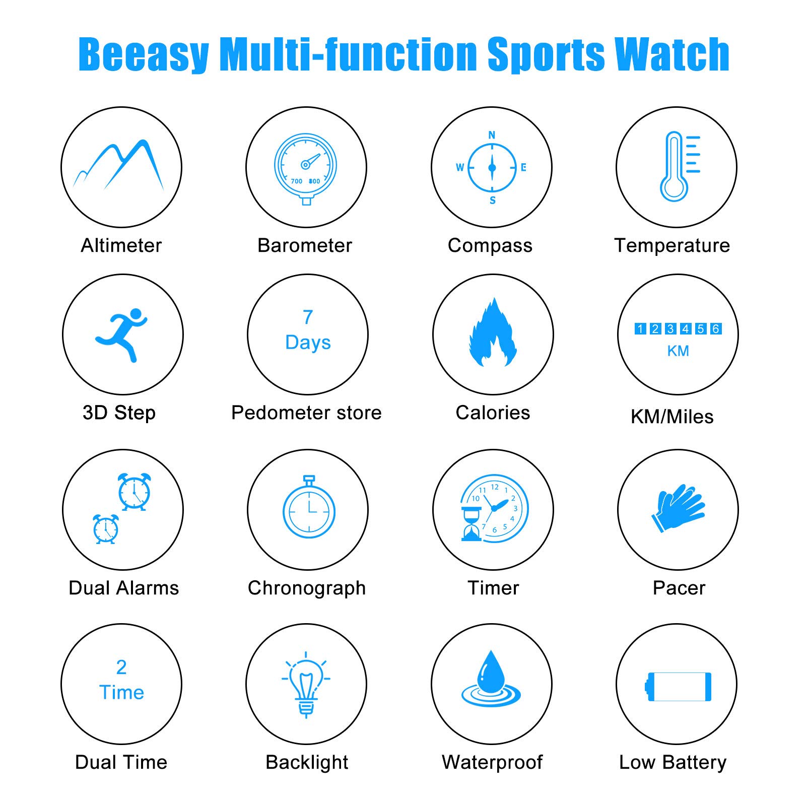 Beeasy Outdoor Sports Watch,Military Watches for Men Waterproof Stopwatch Alarm Army Watch,Men's Military Watch with Altimeter/Baromete/Compass
