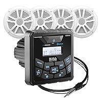 BOSS Audio Systems MGR450BW Weatherproof Marine Receiver/Speaker Package - IPX6 Rated Receiver, Bluetooth, USB, MP3, AM/FM, Weather Band Tuner, No CD Player, 6.5 Inch Speakers, Dipole Antenna