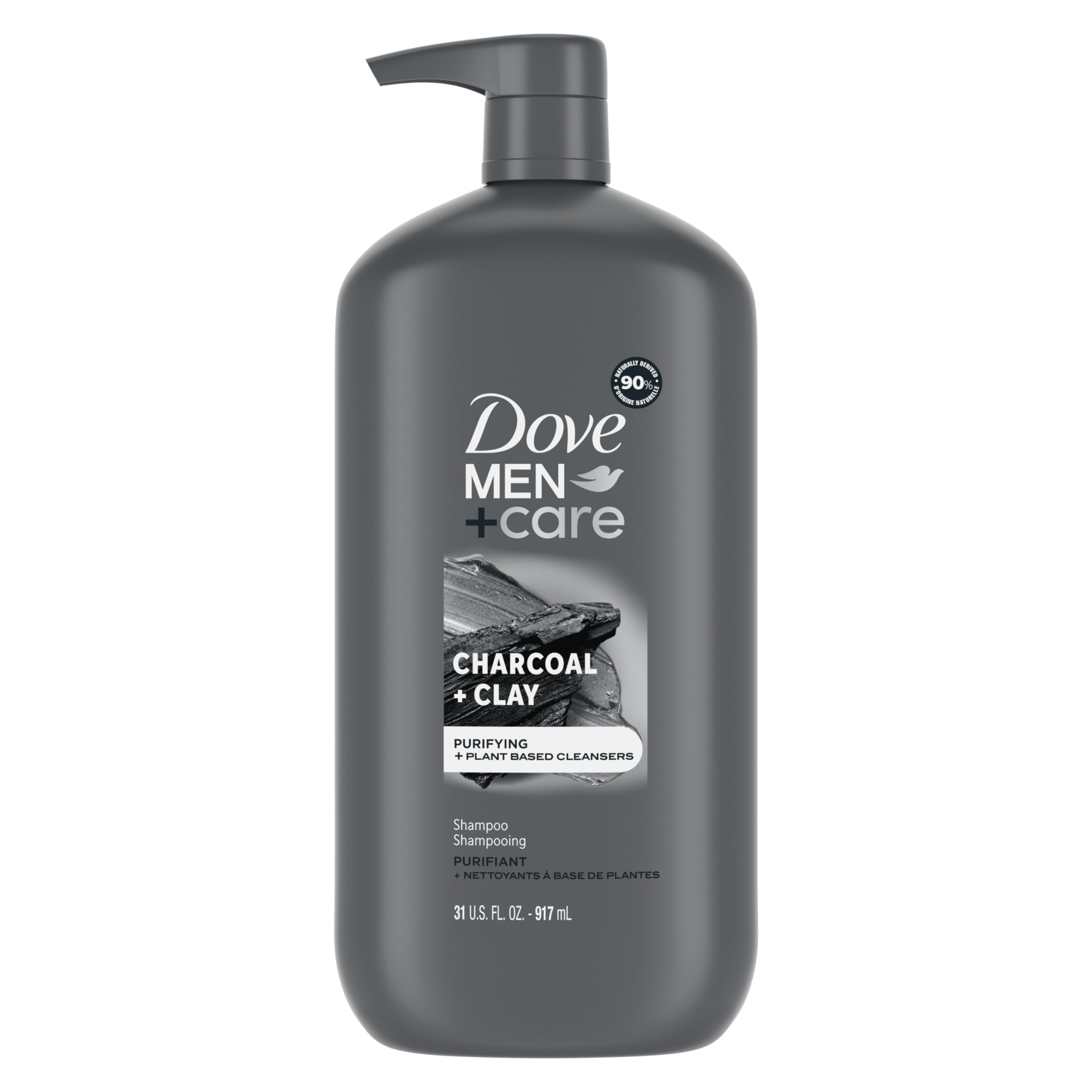 DOVE MEN+CARE DV M SH Charcoal 4p 31z Pump Purifying Shampoo Charcoal + Clay for Stronger, More Resilient Hair, with Plant-Based Cleansers, 31 oz