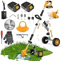 Lacoco Electric Weed Eater Cordless Weed Wacker Battery Powered, 3-in-1 Lightweight Grass Cutter String Trimmer with 3 Types Blades, 2000mAh Brush Cutter Lawn Tool Grass Trimmer, 2 Battery 1 Charger