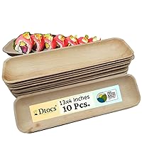 Palm Leaf Sushi Tray (10) | 13 x 4 Inch Bamboo Plate Like Disposable Sushi Serving Tray Set, Chicken Wings Serving Tray for Luau, Wedding Parties | Compostable Alternate to Rectangle Paper Plate