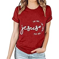 Jesus The Way-The Truth-The Life Shirts Women Pious Christian Tee Tops Summer Short Sleeve Bible Verse Blouses
