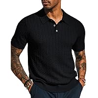 PJ PAUL JONES Mens Knit Polo Shirt Short Sleeve Hollow Out Knit Shirt Texture Knitted Polo