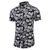 Men's Casual Button Down Hawaiian Shirt Short Sleeves Floral Beach Shirts Summer Basic Bowling Shirts Blouse