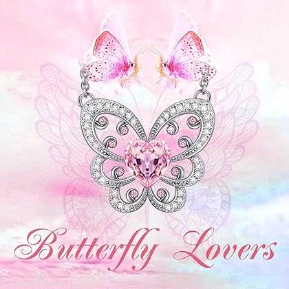 LADY COLOUR Valentines Day Jewelry Gifts for Mom, Butterfly Lovers Pendant Women Necklace with Crystals, Hypoallergenic Jewelry Gift Box Packing Birthday Gifts for Women