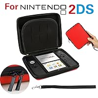 GPCT Nintendo 2DS Hard Shell EVA Carry Case Cover Bag. Protects Against Bumps/Drops/Dust/Dirt/Scratches. Protective Travel Storage Cover Pouch W/ 8 Game Holders, Double Zipper Zip Pocket- Red