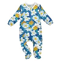 Baby One-Piece Rompers, Newborn To Infant Romper Footies, Flowers Original Paint Blue