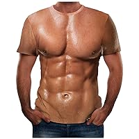 Summer T-Shirts for Men's Fashion 3D Muscle Printed Short Sleeve T Shirt Casual Sport Fitness Workout Gym Tshirts