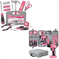 Hi-Spec 100pc Pink Household DIY Tool Set for Women Bundle With 8V USB Electric Drill Driver & Household Tool Kit Set