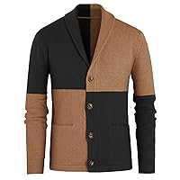 Color Block Cardigan Men Shawl Collar Cardigan Sweaters Regular Fit Knit Button Down Sweater Cardigans With Pocket
