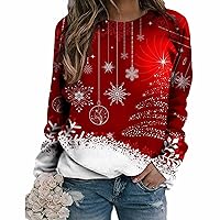 Womens Christmas Fleece Sweater Snowflakes Crewneck Long Sleeve Blouse Holiday Parties Sweaters Tunic Tops