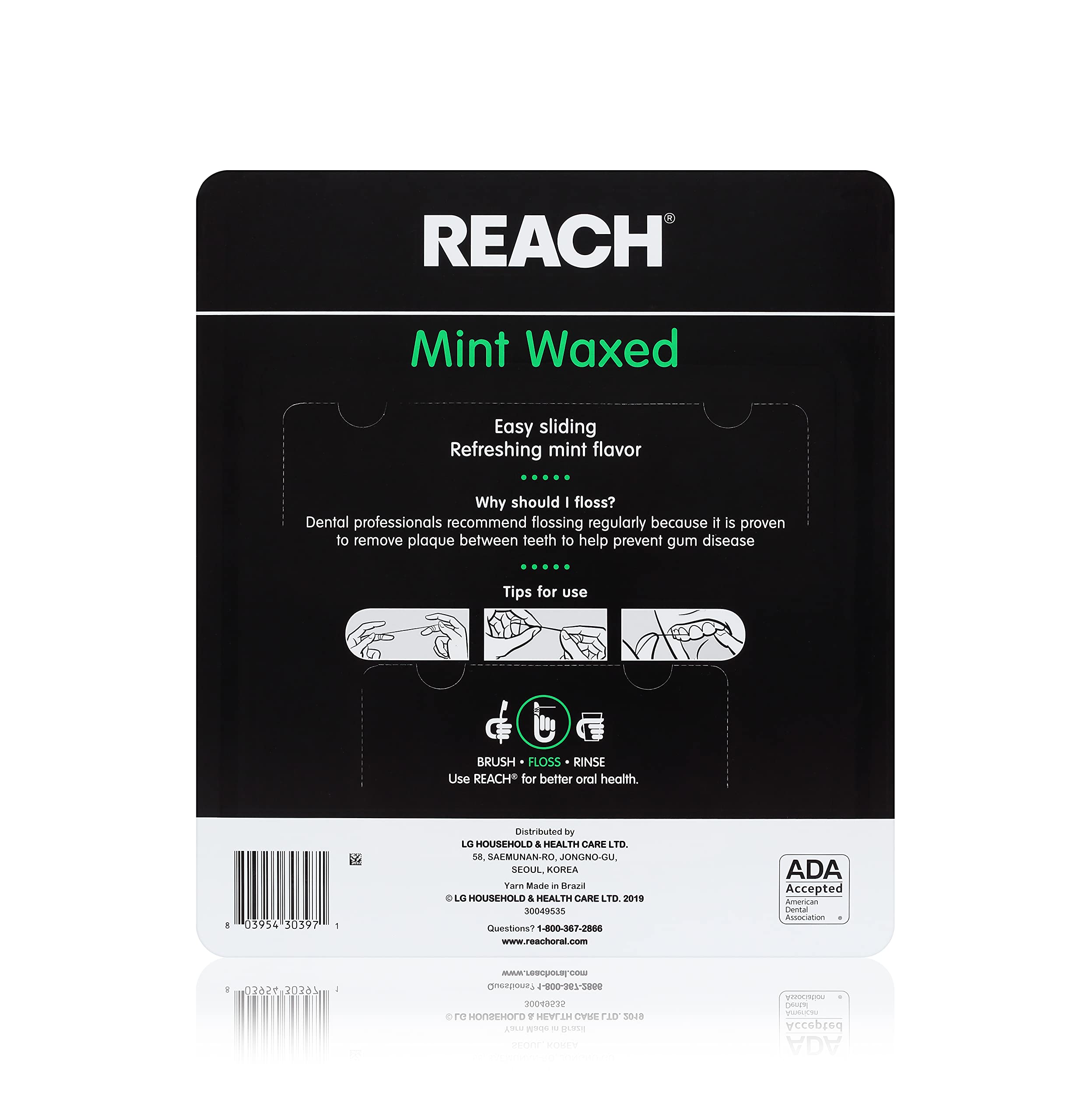 Reach Waxed Dental Floss | Effective Plaque Removal, Extra Wide Cleaning Surface | Shred Resistance & Tension, Slides Smoothly & Easily , PFAS FREE | Mint Flavored, 55 Yards, 1 Pack