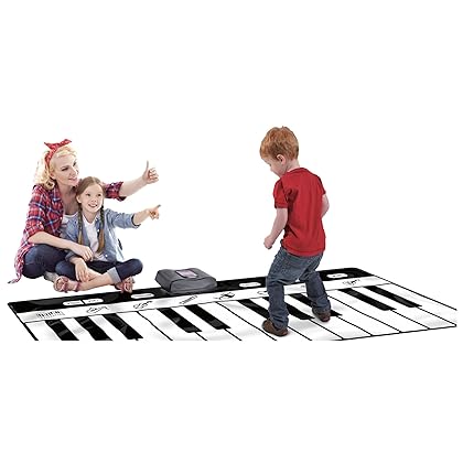Click N' Play Mat with 24 Keys, 4 Unique Play Modes, 8 Musical Instrument Sounds | Music Mat Keyboard Toys | Floor Piano Pad Gift for Toddlers and Kids Ages 3-5,Black/White