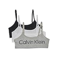 Calvin Klein Girls' Training Bra Cotton Bralette with Adjustable Straps, 3 Pack