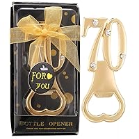 Set of 24 Creative Bottle Openers for 70th Birthday Party Favors or 70th Wedding Anniversary Party Gifts Black and Gold Themed 70 Birthday Party Favors Souvenirs Decorations for Guests (24, Gold 70)