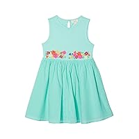 PEEK Girl's Flower Waist Peplum Dress (Toddler/Little Kids/Big Kids) Aqua 8 (Big Kid)