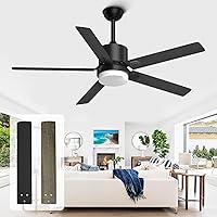 Black Ceiling Fans with Lights - Outdoor Ceiling Fan with Remote, 52 Inch Modern Ceiling Fan for Patio, Bedroom Living Room