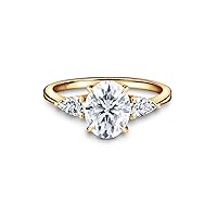 ISAAC WOLF Oval Cut with Pear Side Stones 2.50 Carat Moissanite Diamond Solitaire Wedding Ring 10k Solid White, Yellow OR Rose GOLD