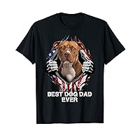 Mens Best Dog Dad Ever BROWN Pitbull Terrier USA Flag 4th Of T-Shirt