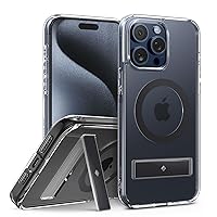 Caseology Capella Mag Kickstand for iPhone 15 Pro Case 5G [Ultra-Clear Anti-Yellowing Compatible with Magsafe] Military Grade Drop Tested (2023) - Clear Charcoal