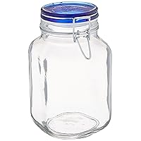 Bormioli Rocco Fido Square Jar with Blue Lid, 67.5-Ounce, Clear