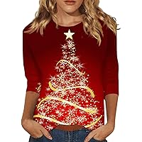 Funny Christmas Shirts,Women's Fashion Casual Three Quarter Sleeve Christmas Day Print Round Neck Pullover Top Blouse