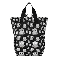 Gray Owls Black Diaper Bag Backpack for Baby Boy Girl Large Capacity Baby Changing Totes with Three Pockets Multifunction Baby Bag for Picnicking Shopping Travelling