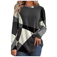 Womens Long Sleeve Tops Casual Women's Long Sleeve Crewneck Trendy Fleece Contrast Loose Fitting Casual Tunic Top Blouse