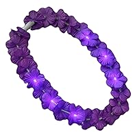 LED Hawaiian Flower Lei Necklace - Purple Light-Up Luau Party Accessory: Non-Metallic, 6 LEDs, Replaceable Batteries