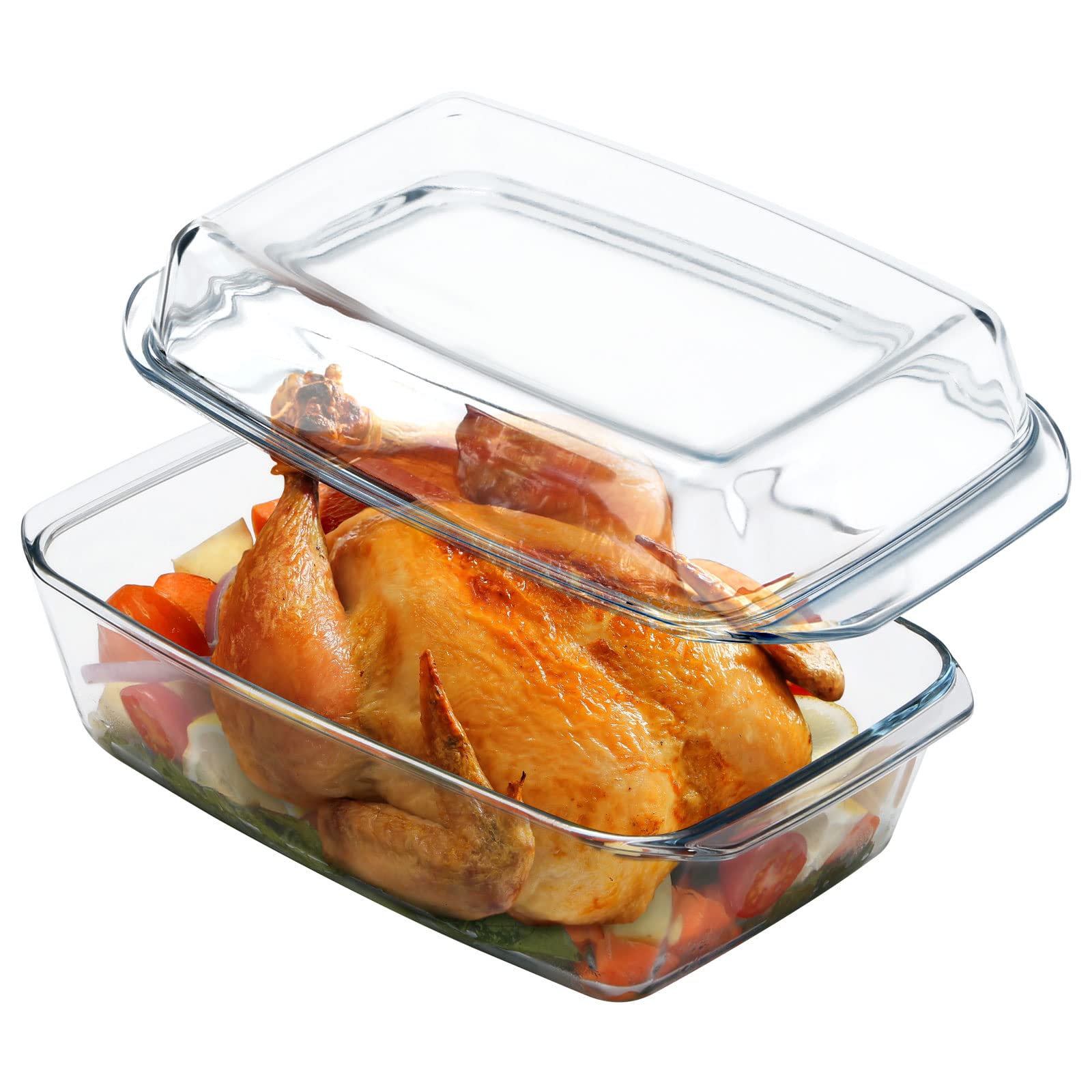 Large 5.2 QT (2QT Glass Lid + 3.2QT Glass Baking Dish), 2-in-1 Rectangular Glass Casserole Dish With Glass Lid, Deep (3in Depth) Glass Bakeware for Oven Safe