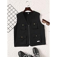 Women's Jackets Jackets for Women Flap Pocket Zip Up Vest Jacket Lightweight Fashion (Color : Black, Size : X-Small)