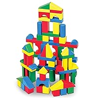 Wooden Building Blocks Set - 100 Blocks in 4 Colors and 9 Shapes - FSC Certified