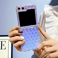 Compatible with Samsung Galaxy Z Flip 5 Laser Case Diamond Pattern Case for Women Girls Luxury Colorful Gradient Folding Slim PC Case Crystal Cute Laser Shockproof Protective Cover, Blue