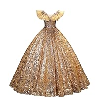 Gold Shiny Sequined Girls' Ball Quinceanera Dress Sweet 16 Birthday Party Prom Evening Pageant Gown