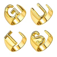 Bold Initial Letter Rings Adjustable, GoldChic Jewelry Women Gold Statement Ring Personalised Engraved Women’s Open Signet Ring for Party