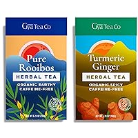 Gya Tea Co Pure Rooibos Herbal Tea & Turmeric Ginger Tea Set - Natural Loose Leaf Tea with No Artificial Ingredients - Brew As Hot Or Iced Tea