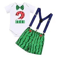 IMEKIS Baby Boys Melon 1st 2nd Birthday Cake Smash Outfit Romper + Shorts + Suspenders Photo Shoot Clothes Set 1-2T
