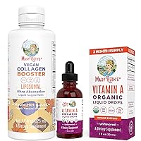 Collagen Booster Liposomal & USDA Organic Vitamin A Liquid Drops Bundle, Vitamin C, Vitamin E, Zinc, Copper & Silica, Skin Care & Joint Support Supplement, Immune, Eye Health.