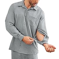 Deyeek Men's Arm PICC Line Access Dialysis Shirts Side Tear Away Long Sleeve Button Down Shirts Chemo Post Surgery Shirts