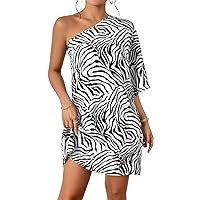 Women Summer Dresses 2023 Striped One Shoulder Batwing Sleeve Oversized Short Dress