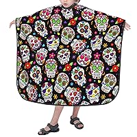 Children Hairdresser Apron With Adjustable Snap Closure Sugar-Skulls-Day-Of-Dead 39x47 Inch Barber Cape Kids Hair Cutting Cape For Salon And Home