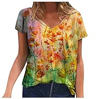 Women's T Shirts Short Sleeve Tees Vintage Butterfly Floral Graphic Summer Tops Plus Size Loose Fit Basic Blouses