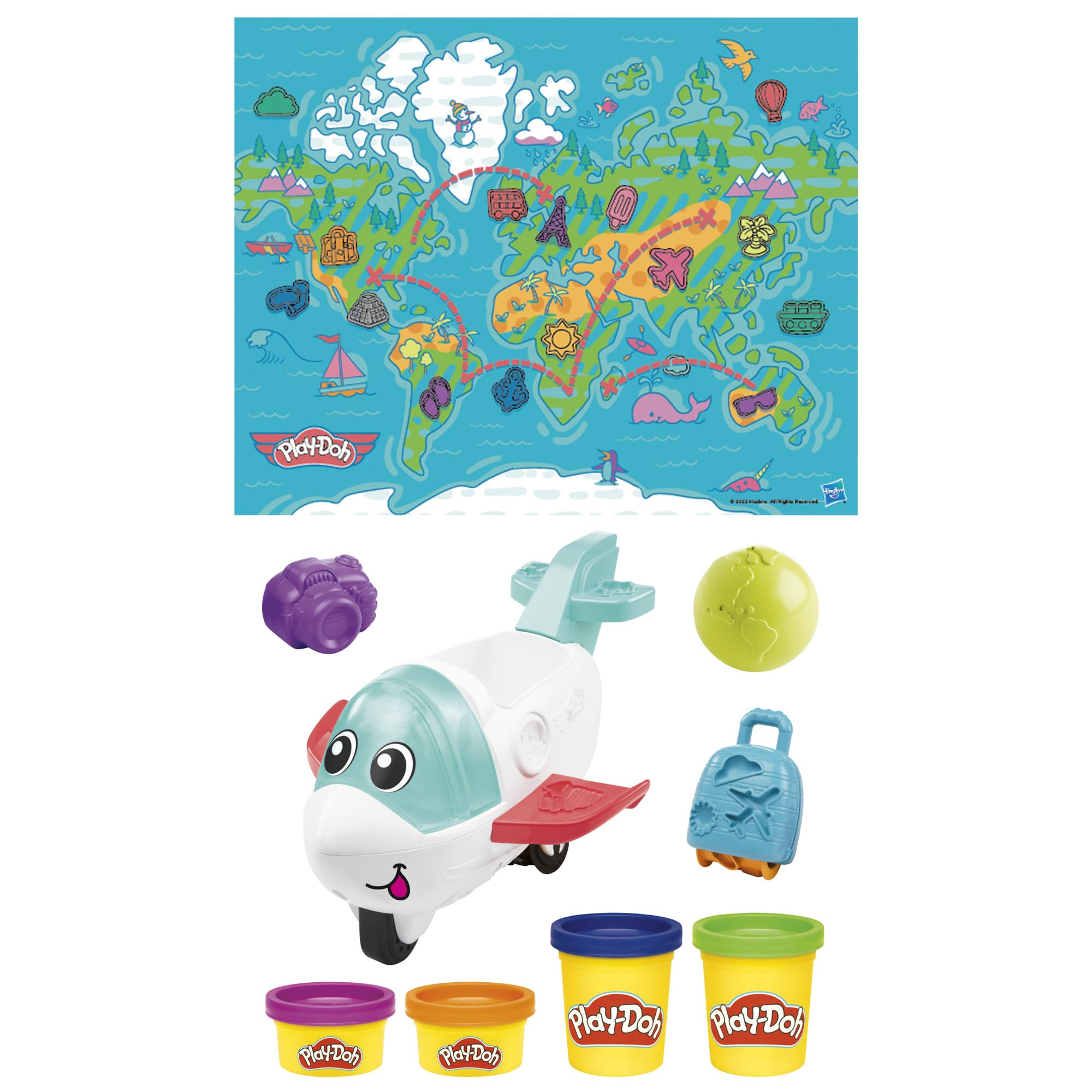 Play-Doh Airplane Explorer Starter Set, Preschool Toys for 3 Year Old Girls & Boys & Up with Jet, World Map Playmat, 3 Accessories, & 4 Modeling Compound Colors