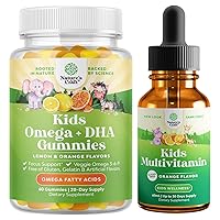 Bundle of Omega 3 Gummies for Kids, Tasty & Delicious and Liquid Multivitamin for Kids Immunity Support - Perfect DHA Omega 3,6,9 Gummies - Liquid Multivitamin Drops with DHA for Kids