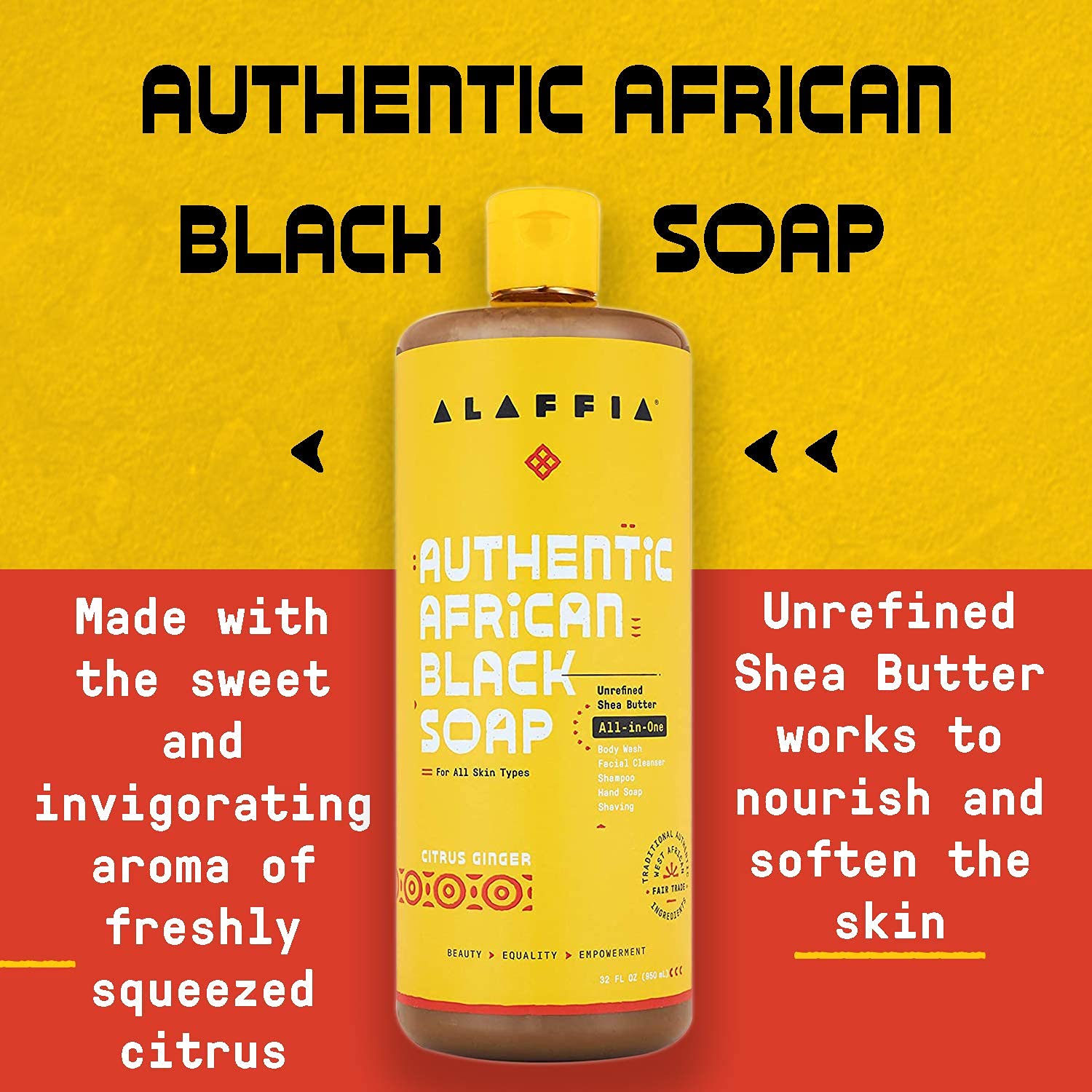 Alaffia All in One Citrus Ginger Authentic African Black Soap, 32 FZ