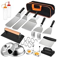 24Pcs Griddle Accessories Set, Stainless Steel Flat Top Grill Spatula Kit for Outdoor Barbecue Camping Cooking, Included Basting Cover, Scraper, Cast Iron Grill Press, Carrying Bag