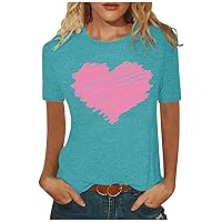 Womens Tops,Summer Plus Size Short Sleeve Shirt Love Printed Round Neck Sexy Blouse T Shirt Trendy Tees