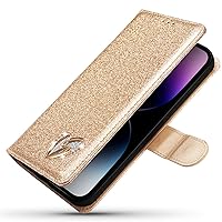 XYX Wallet Case for Samsung A15 5G, Bling Glitter Shiny Love Diamond PU Leather Flip Case Women Girls for Galaxy A15 5G, Gold
